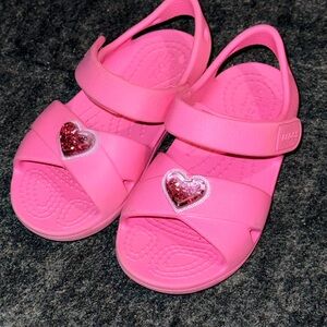 CROCS Pink Kids Sandals with Glitter Heart Size 8